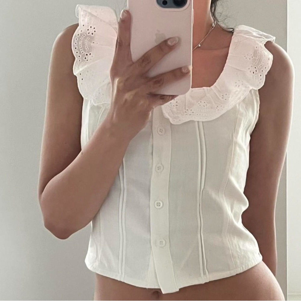 White Sleeveless Eyelet Top